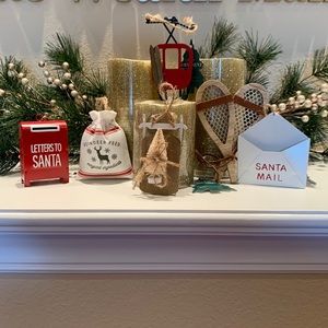 Target 6 ornaments rustic farmhouse ski lift mailbox sled santa letter bike snow